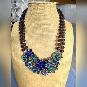 New Necklace-Shades of Blue, Green & Lavender Floral Design- Marked Heidi Daus